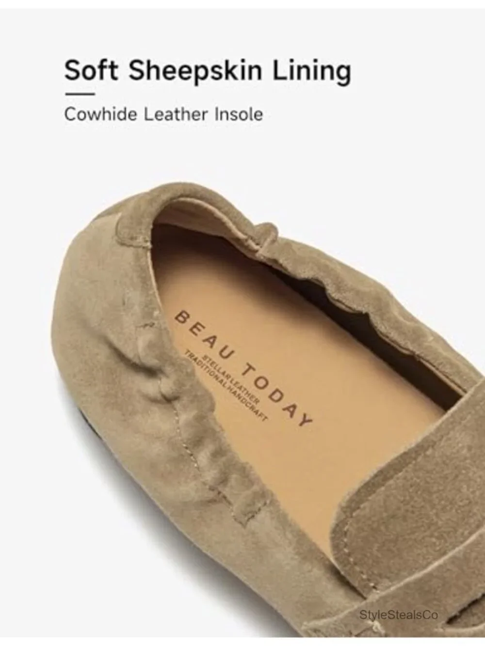 Women's Soft Suede Square Toe Loafers, Comfortable Genuine Leather Slip On